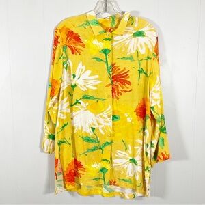 Rare Jams World Yellow Floral Long Sleeved Shirt Top Women’s Size Large L